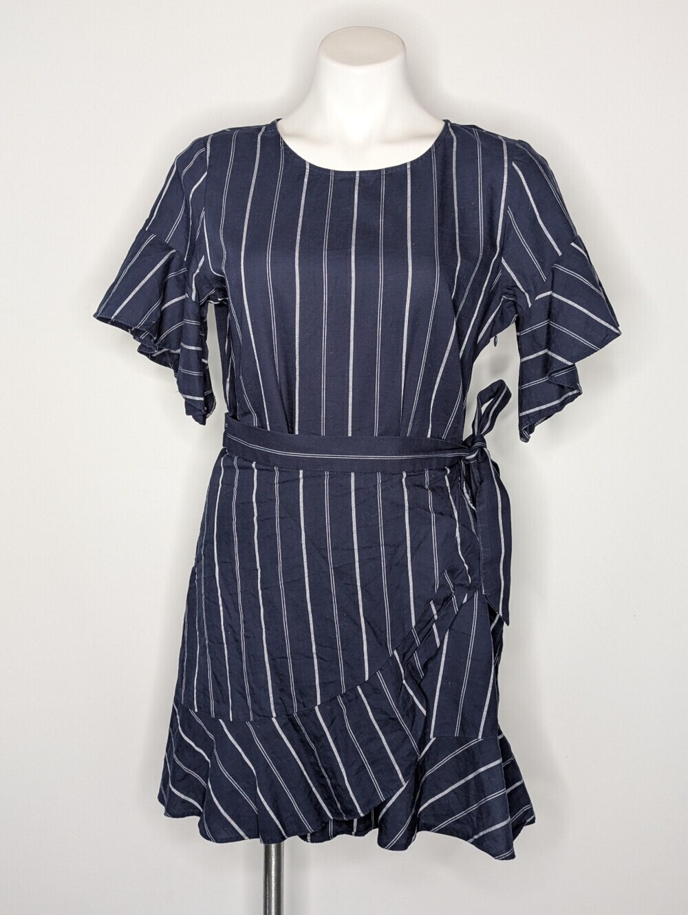 Express Blue White Striped Ruffle Cotton Dress MP